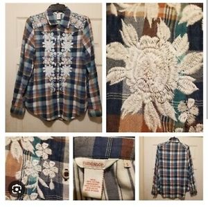 Sundance Plaid Embroidered Button down Shirt Top Blouse Size XS